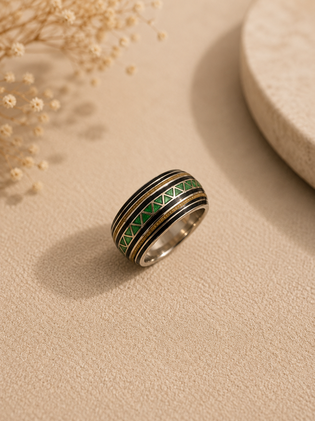 Zayen Green Enamel Ring