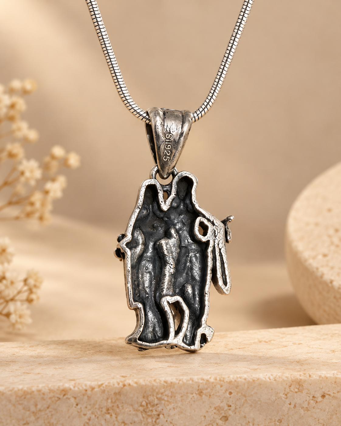 Radha Krishna Silver Pendant