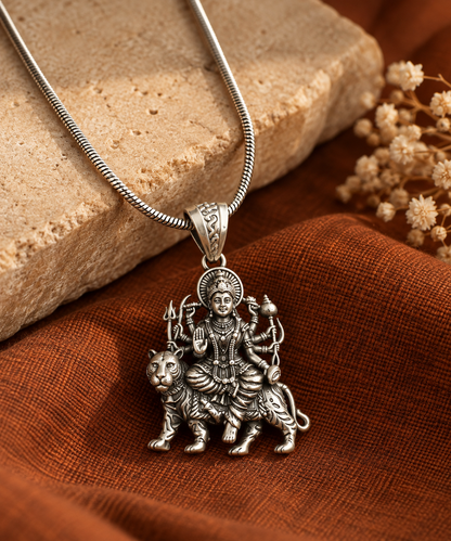 Maa Durga Silver Pendant