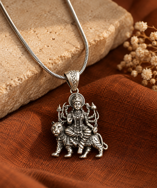 Maa Durga Silver Pendant