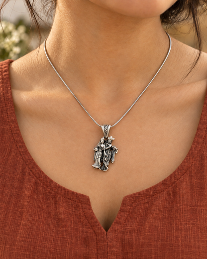 Radha Krishna Silver Pendant