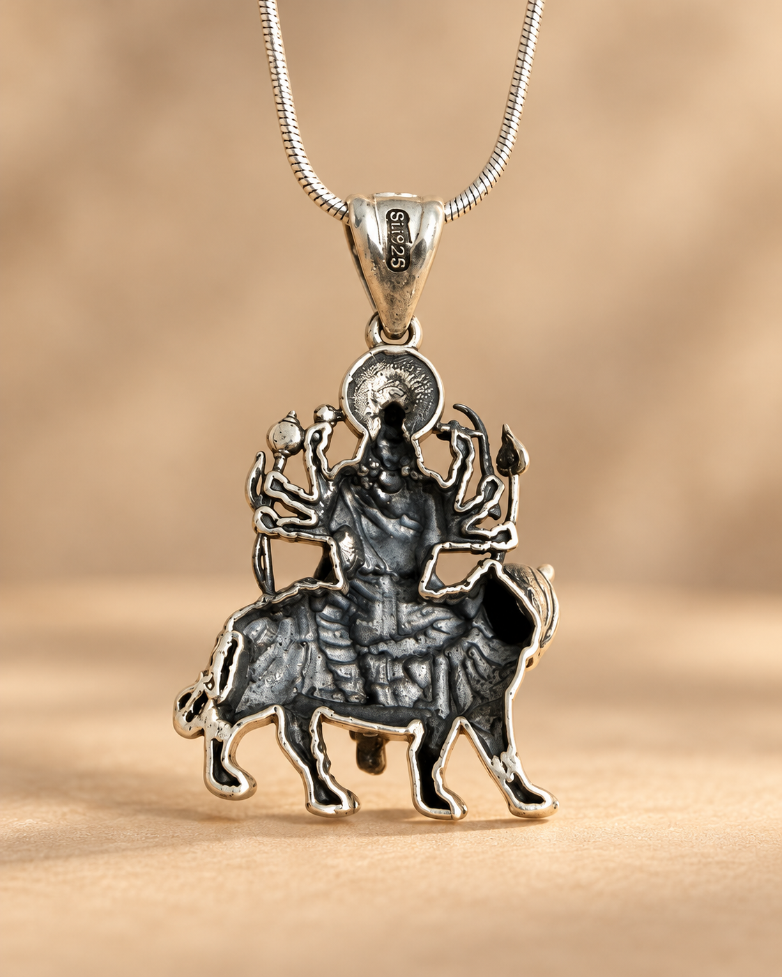 Maa Durga Silver Pendant