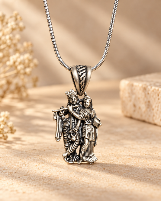Radha Krishna Silver Pendant