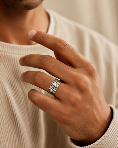Naksh Oxidized Silver Ring