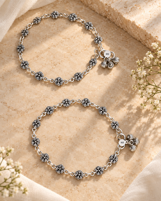 Pushpika Silver Anklets