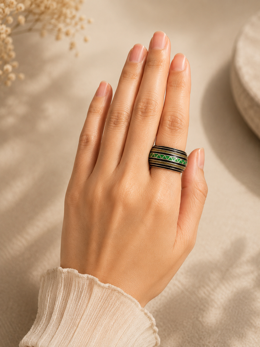 Zayen Green Enamel Ring