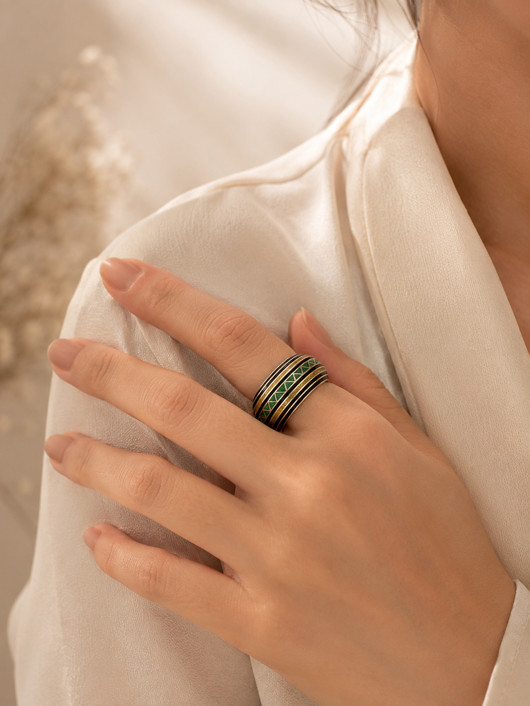 Zayen Green Enamel Ring
