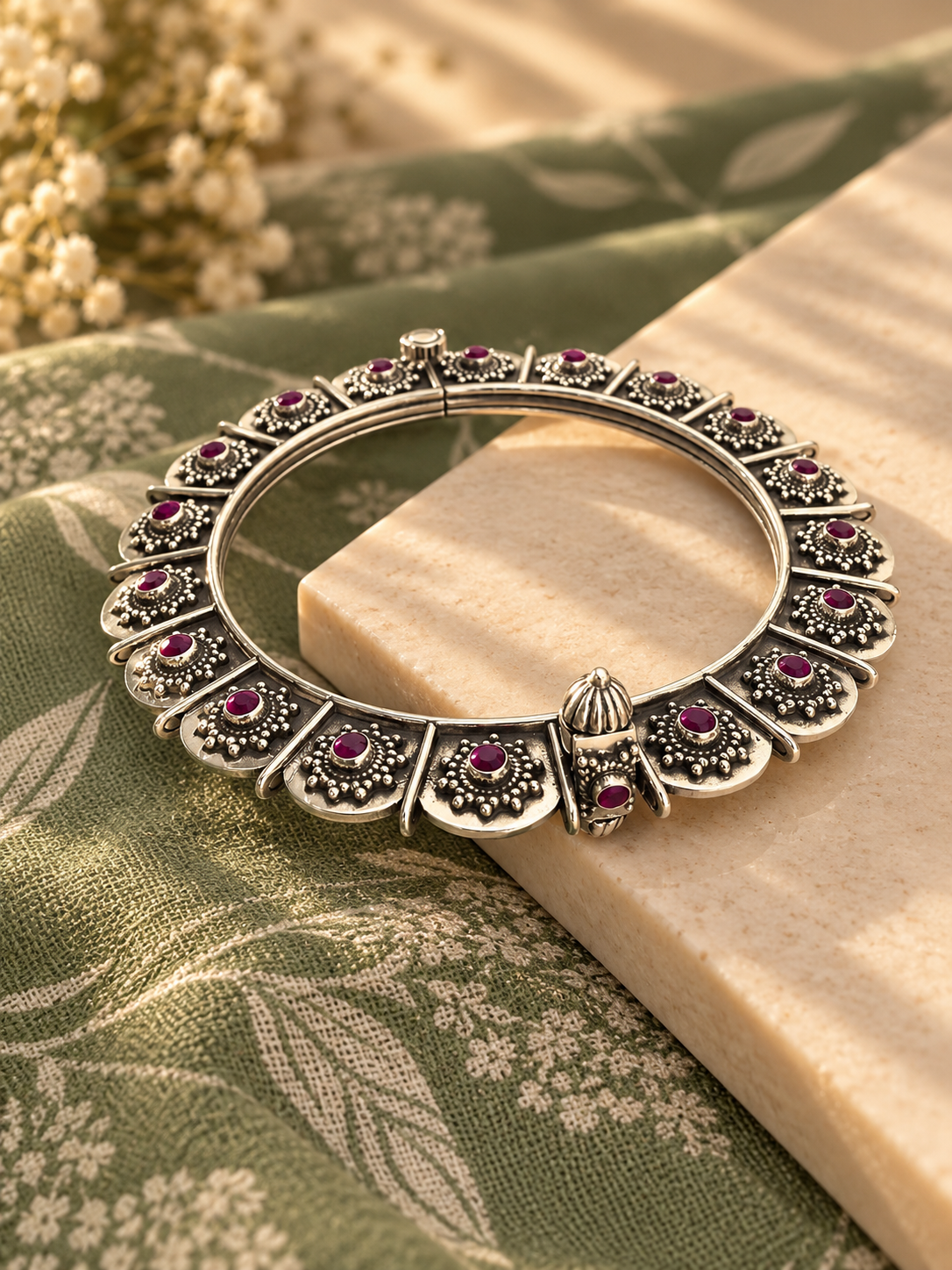 Mayuri Ruby Silver Bangle