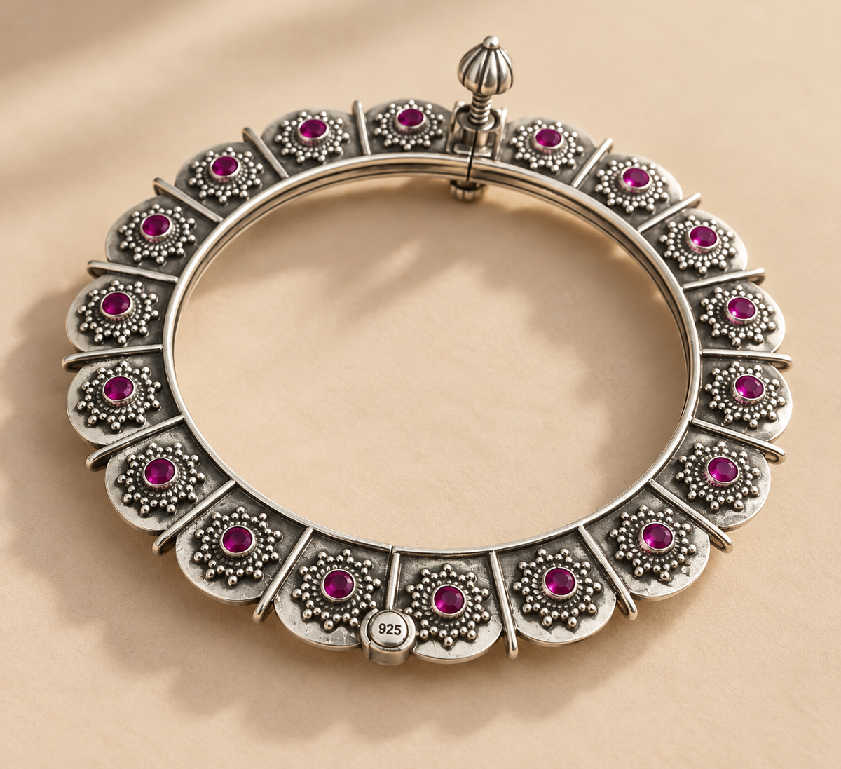 Mayuri Ruby Silver Bangle