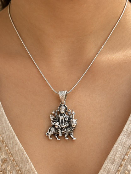 Maa Durga Silver Pendant