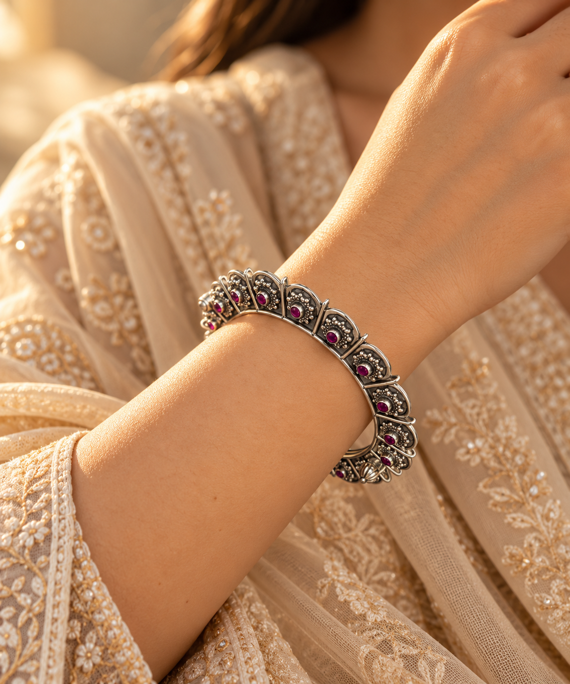 Mayuri Ruby Silver Bangle