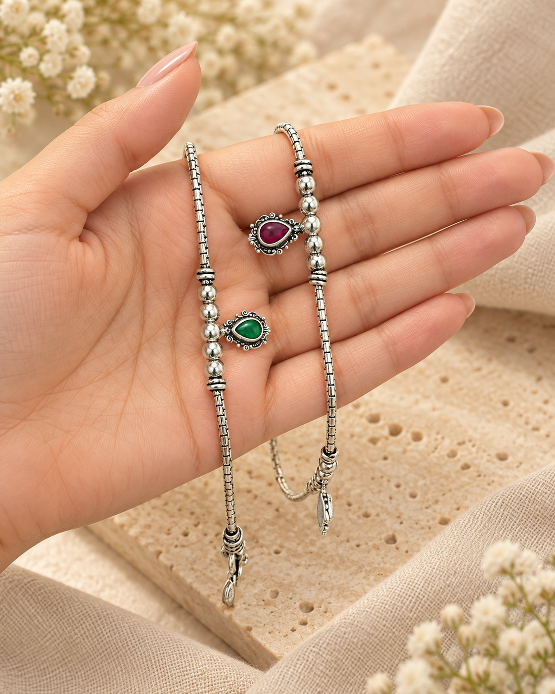 Surkh Silver Anklets