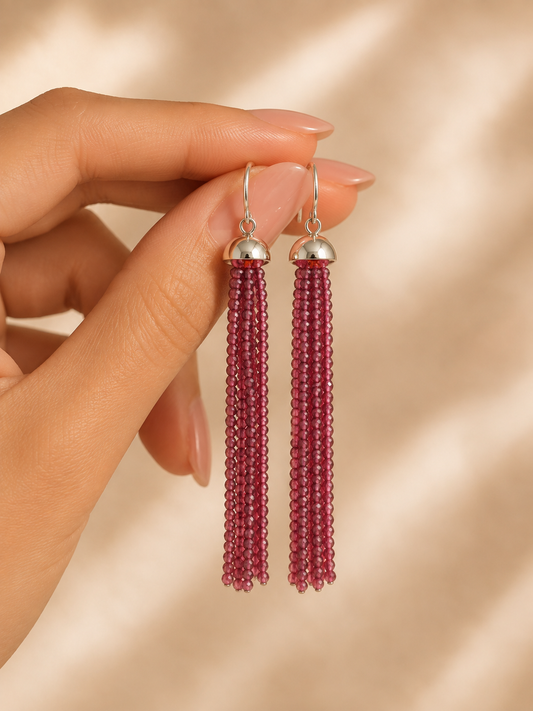 Riva Garnet Tassel Earrings